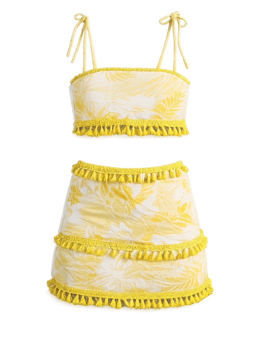 Skylar + Madison Yellow and White Tassel Mini Skirt Set